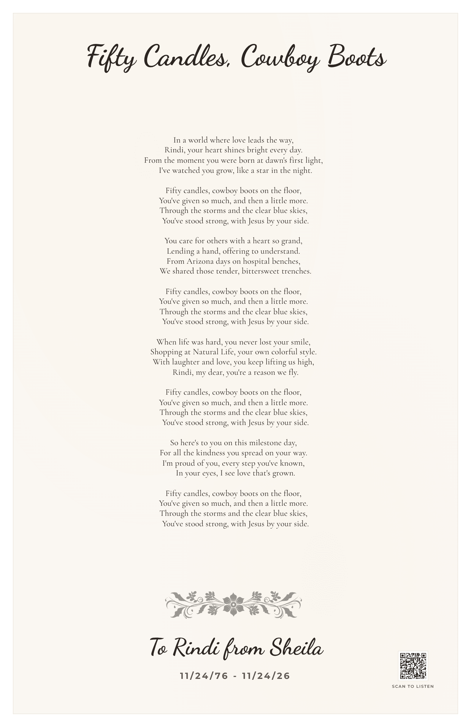 Fifty Candles, Cowboy Boots